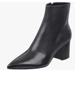 Black Pointed Toe Ankle Boots Chunky Block Heels Side Zipper Booties